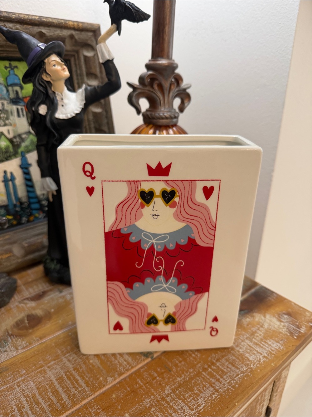 Queen of Hearts Ceramic Vase - Red, Pink, Black Accents